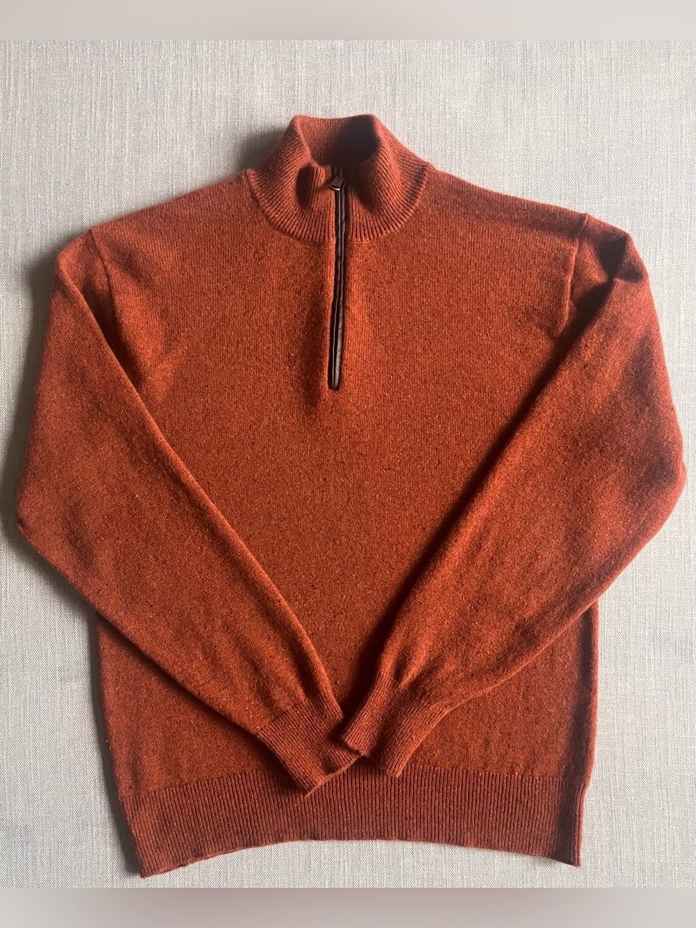 Orvis Men's Zip-Neck Soft Wool Sweater in Speckled Autumnal Orange